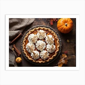 Delectable Pumpkin Pie Centerpiece Augmented With Decadent Dollops Of Whipped Cream Nestled Atop It Art Print