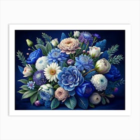 Elegant Bouquet Of Blue And White Flowers Art Print