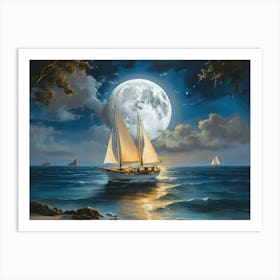 Sailboat At Night Art Print