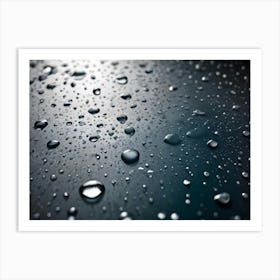 Close Up Image Of Water Droplets On A Dark, Reflective Surface Art Print