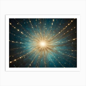 Abstract Background Of A Bright, Golden Explosion Of Light Emanating From A Central Point Against A Dark Blue Starry Sky Art Print