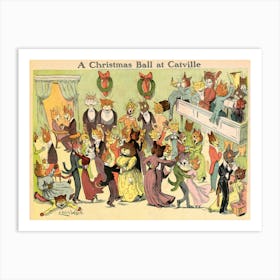 A Christmas Ball At Catville, Louis Wain Art Print
