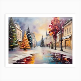 Christmas Street town painting Art Print