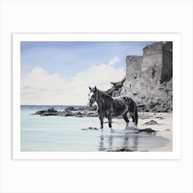 A Horse Oil Painting In Horseshoe Bay Beach, Bermuda, Landscape 4 Art Print