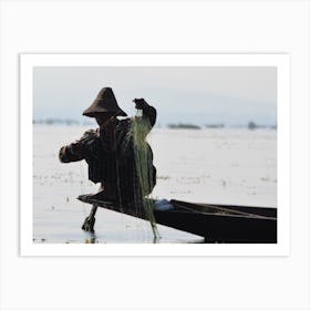 Man Fishing In Myanmar Art Print