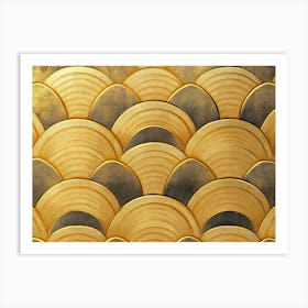 Abstract Gold Circular Pattern Overlapping Painting with Gradient Art Print