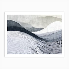 'Waves', Wavy Wave, black and white design with attracting art , wall art , tails design Generate An Abstract Design With Soft Curved Lines In Neutral Tones Emphasizing Simplicity Art Print