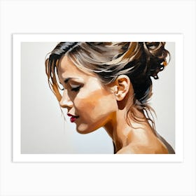 Side Profile Of Beautiful Woman Oil Painting 1 Art Print