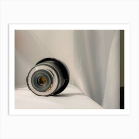 Black Camera Zoom Lens On White Cloth Art Print