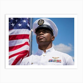 A Reverent Soldier Dressed In An Immaculate Uniform To Honor Memorial Day Stands I Front Of A Flut (5) Art Print