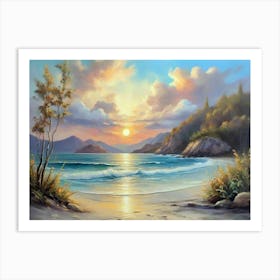 Sunrise on the beach oil painting artwork Art Print