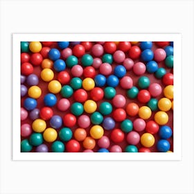 Colorful Plastic Balls On Red Background Art Print