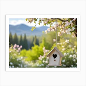 Birdhouse With A Heart Shape On The Apple Tree In Spring 2 Art Print