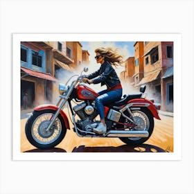 Woman On A Motorcycle 2 Art Print