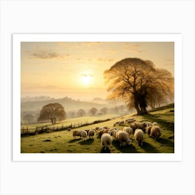 Sheep Grazing In A Field Art Print