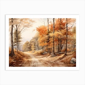 A Painting Of Country Road Through Woods In Autumn 72 Art Print