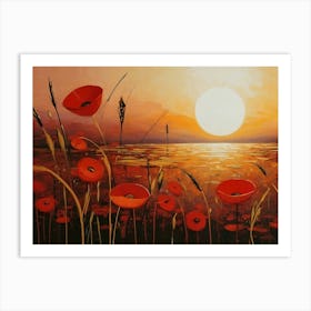 Sunset With Poppies Art Print