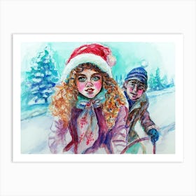 Childhood Dreams On Snow Art Print