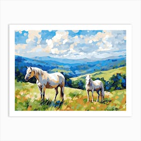 Horses Painting In Blue Ridge Mountains Virginia, Usa, Landscape 3 Art Print