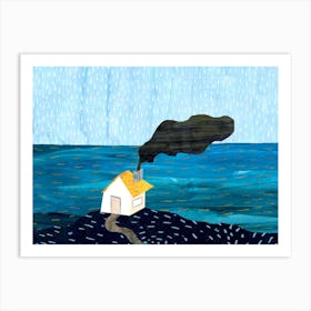 House By The Sea Blue Art Print