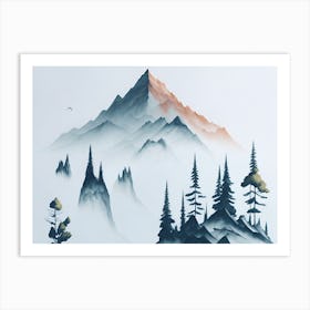 Mountain And Forest In Minimalist Watercolor Horizontal Composition 1 Art Print