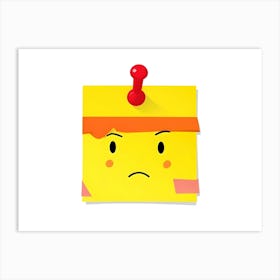 Yellow Sticky Note With Sad Face And Tape Cute Character Art Print