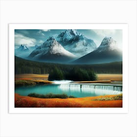 Waterfall In The Mountains 4 Art Print