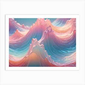 Abstract Design Featuring Flowing, Pink And Blue Waves Art Print