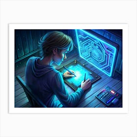 Man Using A Digital Pen On A Tablet Art Print