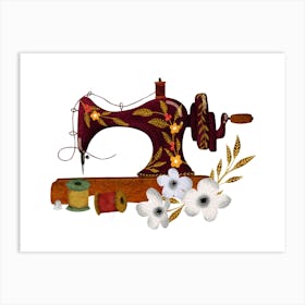 Antique Sewing Machine with pretty flowers Art Print