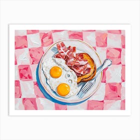 Eggs Bacon & Toast Pink Checkerboard Art Print