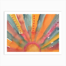 Watercolor Colorful Sun, Boho Sunset Art Print