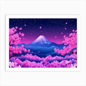 Sakura Trees At Night Art Print