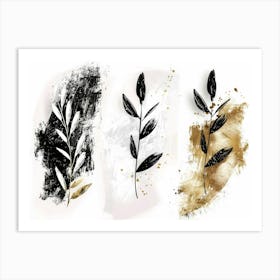 Set Of Black And Gold Leaves 1 Art Print