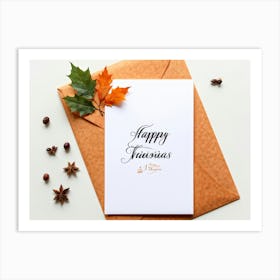 An Autumnal Thanksgiving Holiday Greeting Card In A Handwritten Calligraphy Design Vectorial Print (1) 2 Art Print