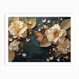 Butterfly And Flowers 3 Art Print