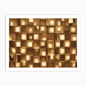 Textured Background Of Glowing Golden Squares Arranged In A Grid Pattern, Creating A Sense Of Depth And Three Dimensionality Art Print