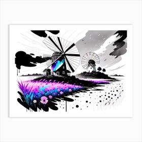 Windmills In The Field Art Print