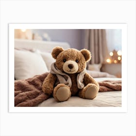 Teddy Bear On Bed 2 Art Print