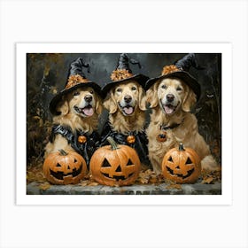 Halloween Golden Retrievers In Oil 23 Art Print