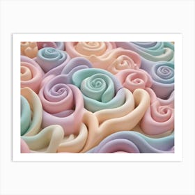 A Colorful, Three Dimensional Pattern Of Swirling Shapes In Pastel Colors, Resembling Roses Or Frosting Art Print