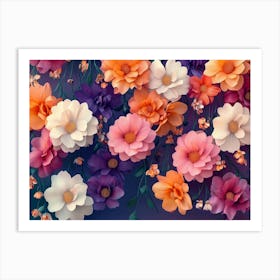 An Artistic and Bright 3d Hanging Flower Branches with Vivid Colors Art Print