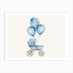 Baby Carriage With Blue Balloons Kids and Nursery Art Print