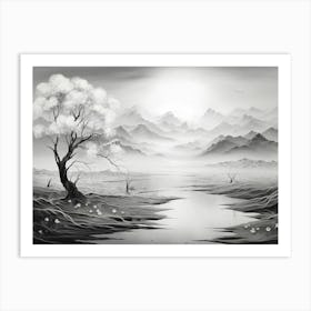Ethereal Landscape Abstract Black And White 4 Art Print
