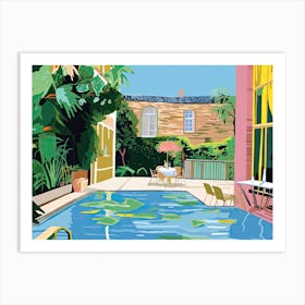 Summer London Patio, Outdoors With Pool, Hockney Style Art Print