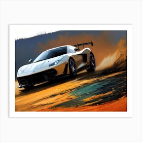 Car Driving On A Dirt Road Art Print