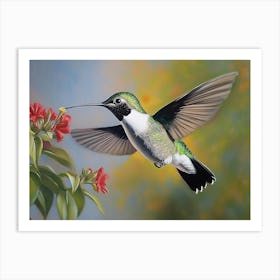 Kolibri Blumen Malerei, tropische Vögel Oilmalerei Art Print