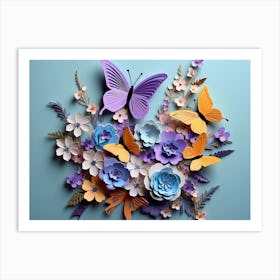 3d floral butterflies Art Print