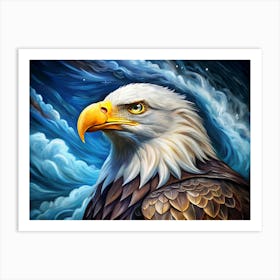 Bald Eagle Portrait Against A Blue Cloudy Sky Art Print