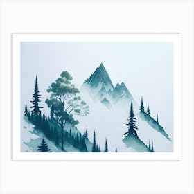 Mountain And Forest In Minimalist Watercolor Horizontal Composition 93 Art Print